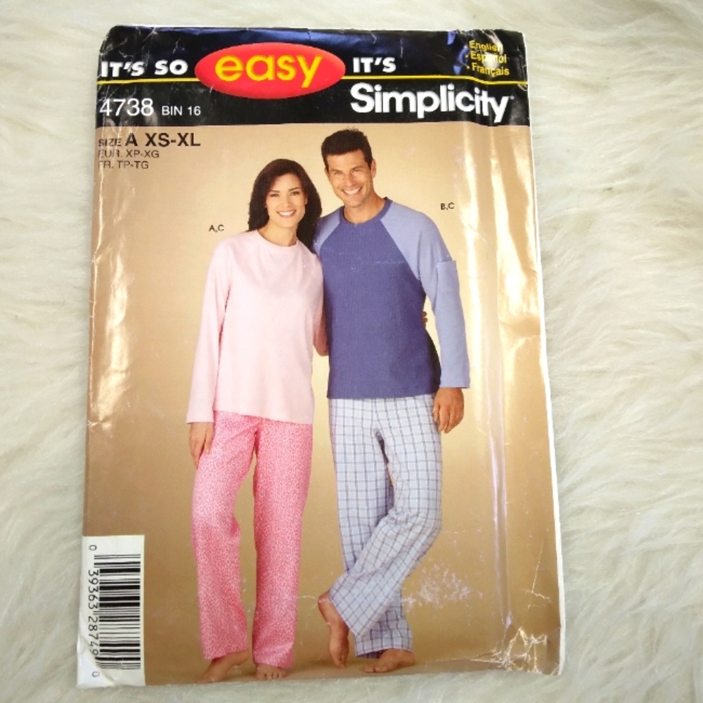 SIMPLICITY 4738 SZ XS-XL EASY Unisex Lounge Pants And Top For Knits
